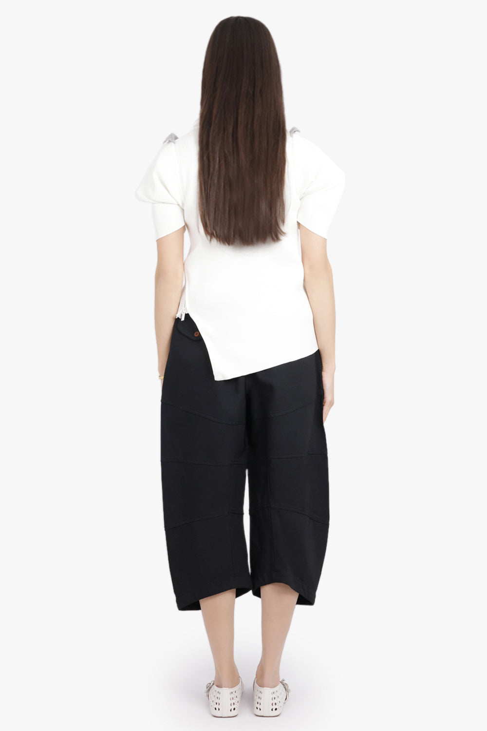 COMME DES GARCONS BLACK RTW Panelled Elastic Waist Crop Leg Pant | Black