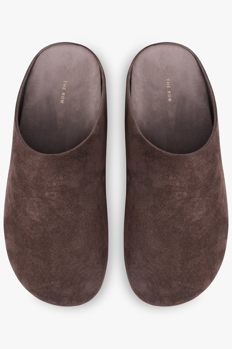 THE ROW SHOES Hudson Suede Slide | Lacquer Brown