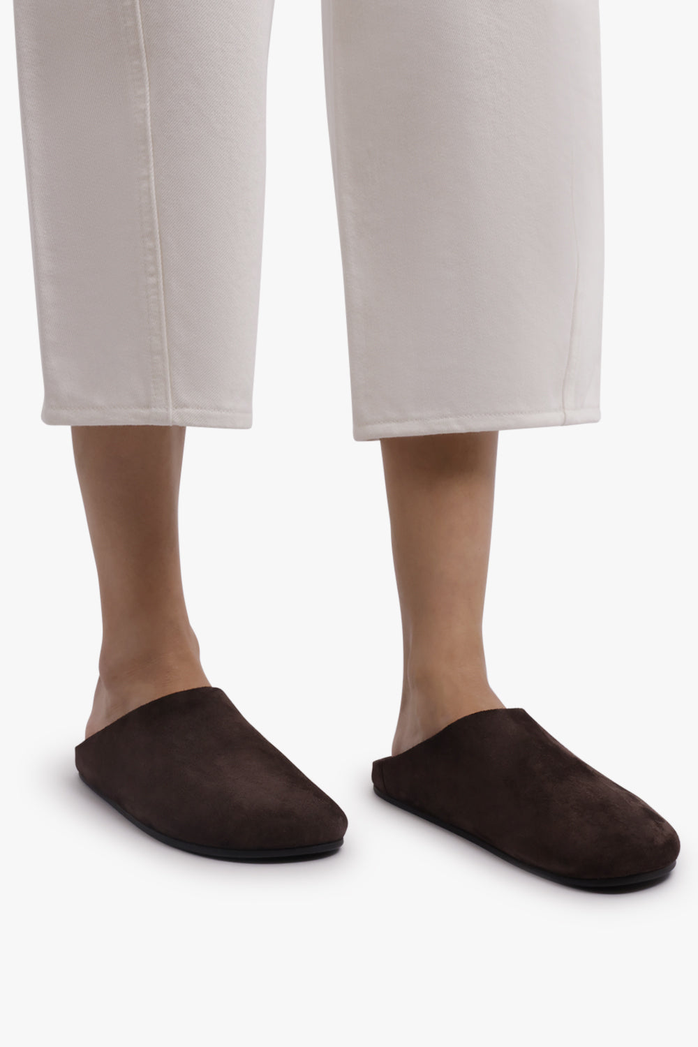 THE ROW SHOES Hudson Suede Slide | Lacquer Brown