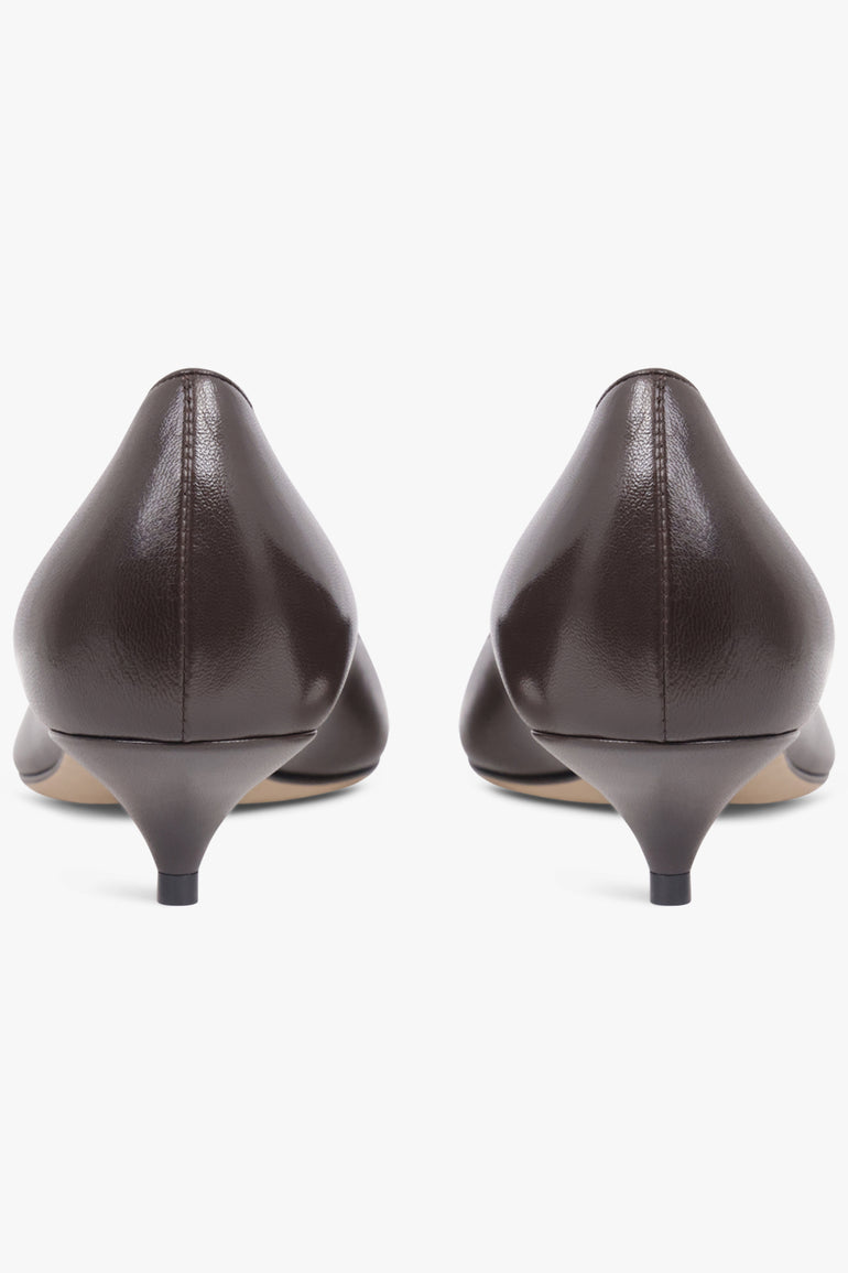 THE ROW SHOES Liisa 40MM Kitten Pump Heel | Lacquer Brown
