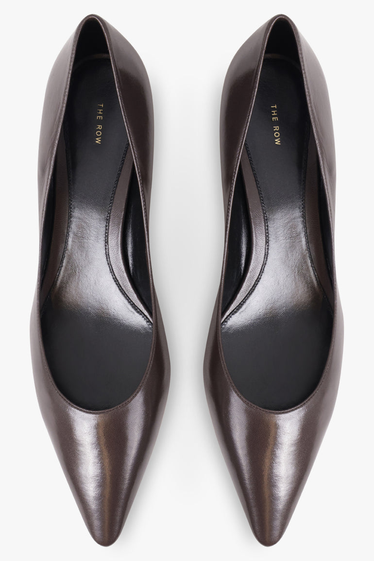 THE ROW SHOES Liisa 40MM Kitten Pump Heel | Lacquer Brown