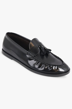 THE ROW SHOES Mens Style Shiny Tassel Loafer | Black