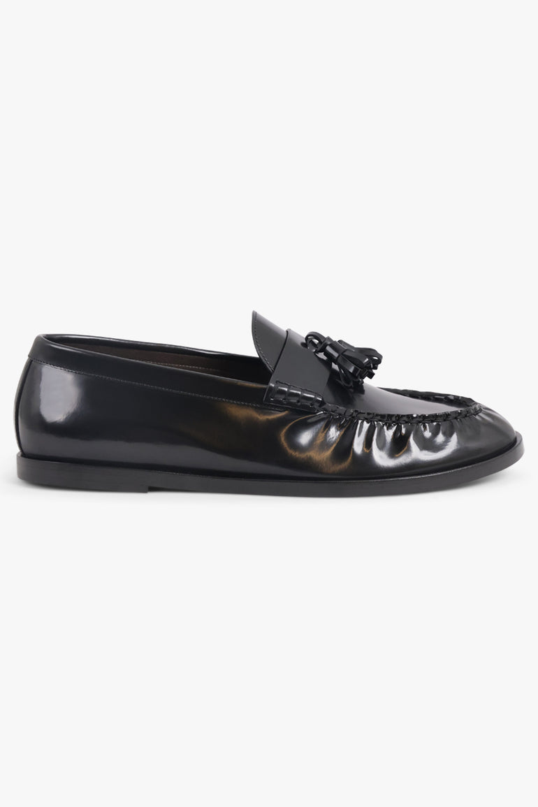 THE ROW SHOES Mens Style Shiny Tassel Loafer | Black
