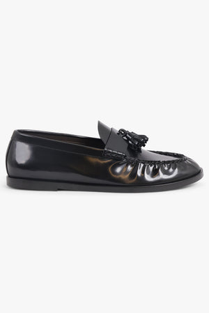 THE ROW SHOES Mens Style Shiny Tassel Loafer | Black