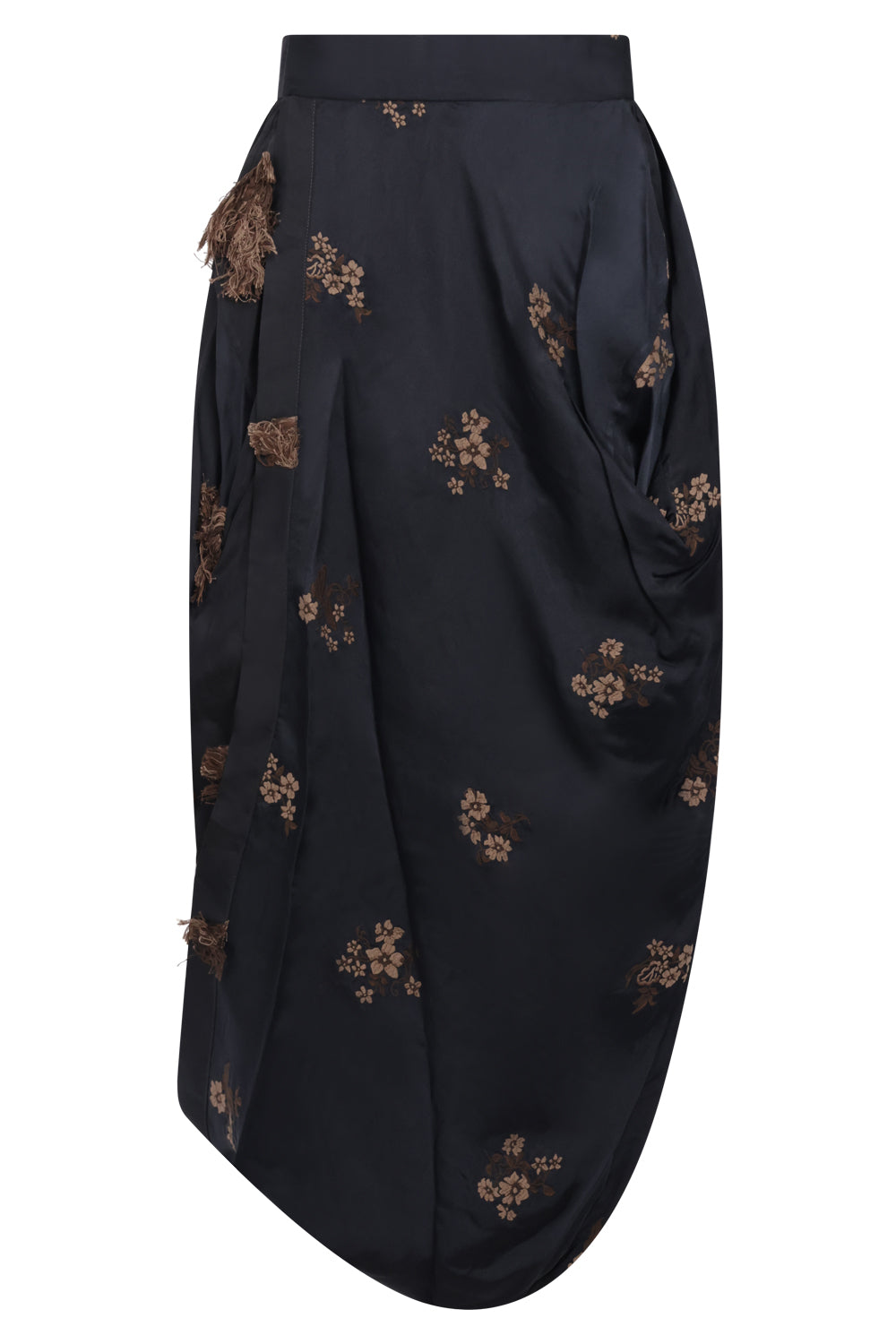 UMA WANG RTW Gink Floral Embroid Asymmetric Midi Skirt | Black/Tan