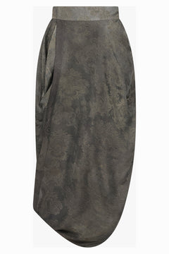 UMA WANG RTW Gink Floral Print Asymmetric Midi Skirt | Dark Green
