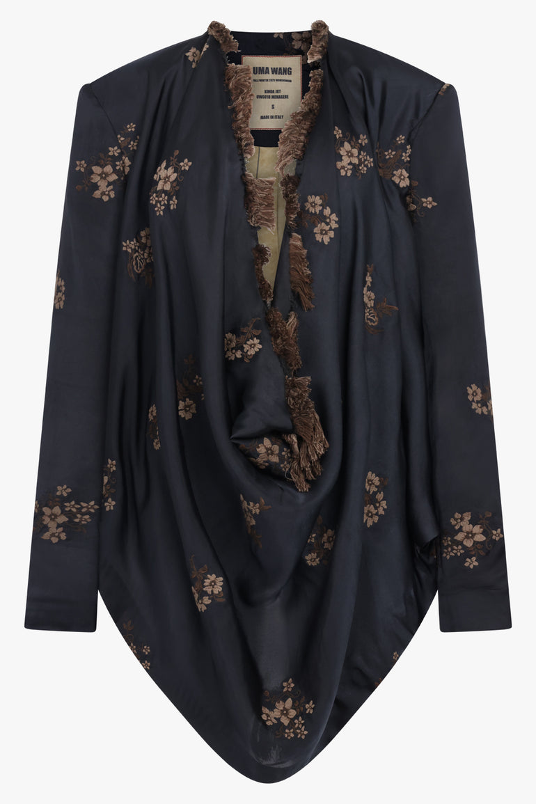 UMA WANG RTW Kinoa Floral Embroid Jacket | Black/Tan