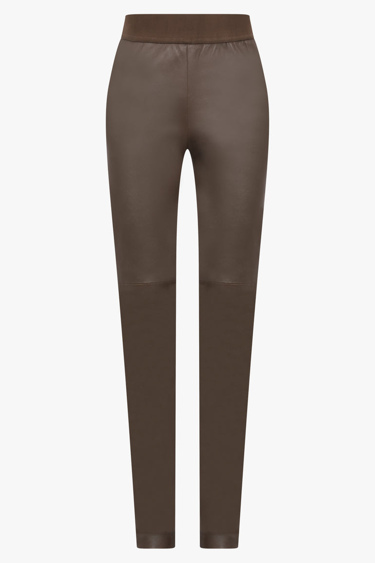 UMA WANG RTW Long Leather Leggings | Dark Olive