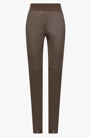 UMA WANG RTW Long Leather Leggings | Dark Olive