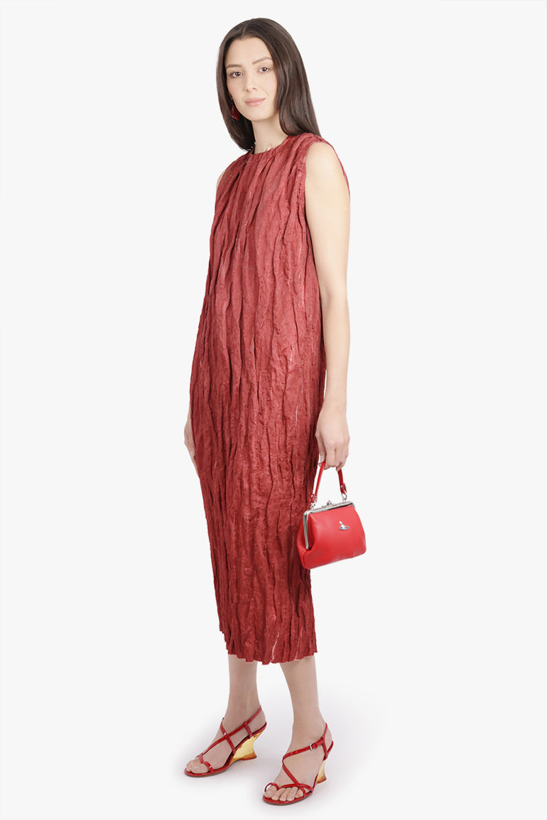 UMA WANG RTW Tan Relaxed Pleat S/Less Midi Dress | Red