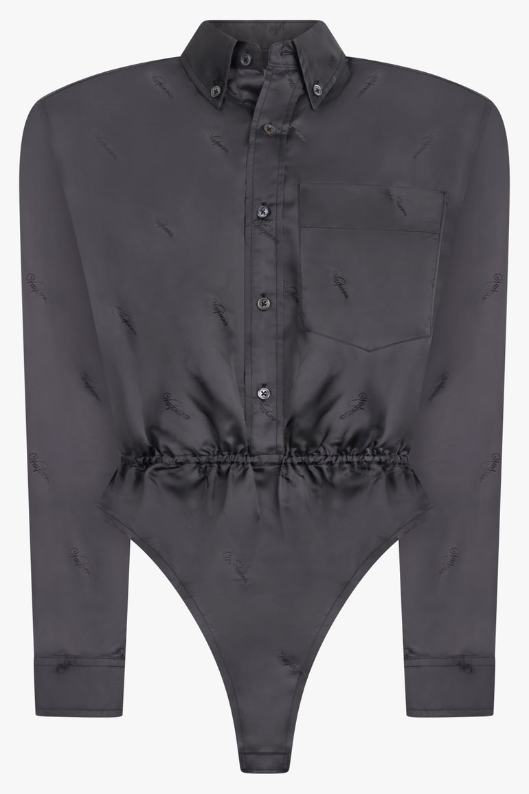 VAQUERA RTW L/S Bodysuit Shirt With Peplum Waist | Dark Grey
