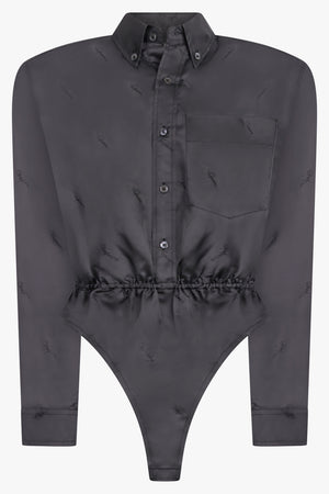 VAQUERA RTW L/S Bodysuit Shirt With Peplum Waist | Dark Grey