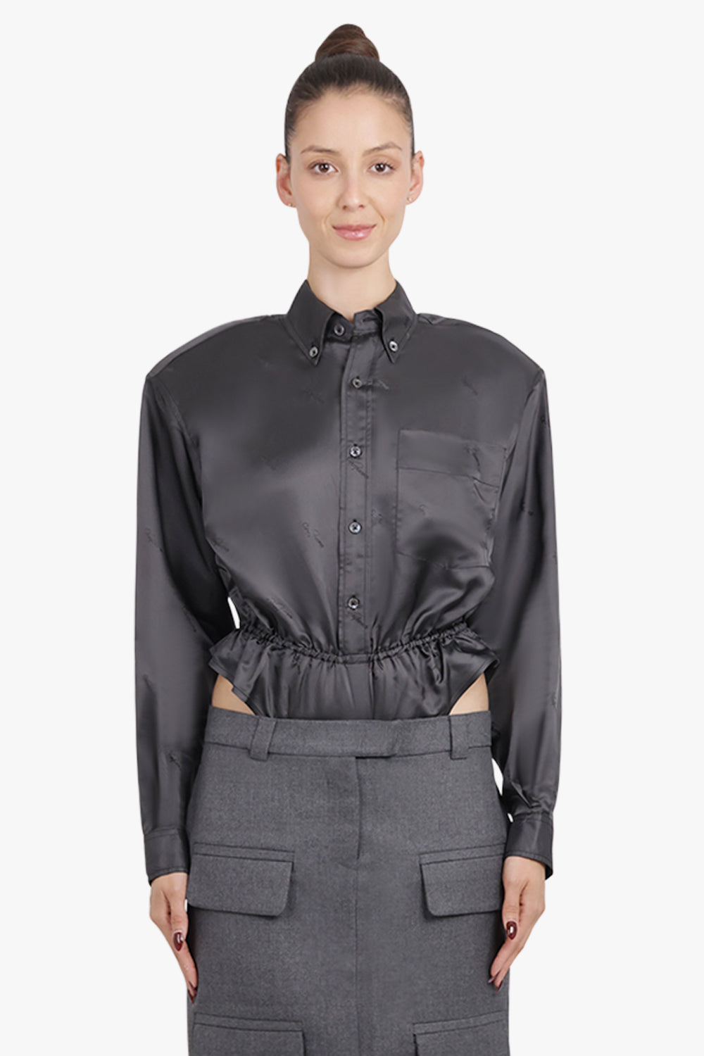 VAQUERA RTW L/S Bodysuit Shirt With Peplum Waist | Dark Grey