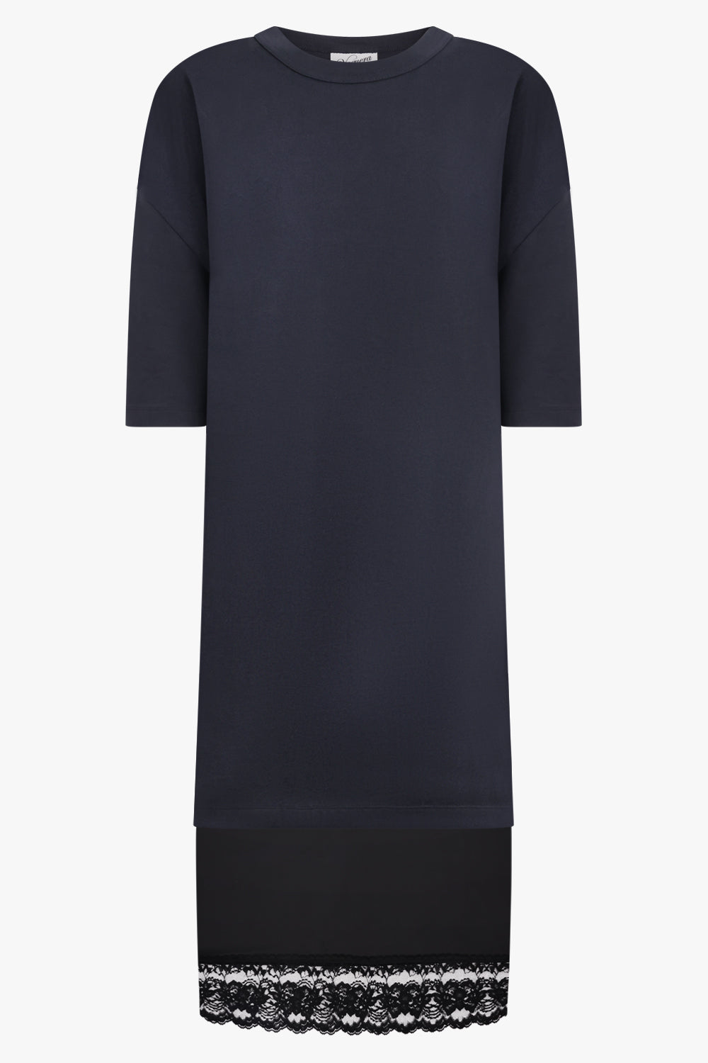 VAQUERA RTW Oversized S/S T-Shirt Dress With Back Lipstick Print and Lace Hem | Black/Red/White