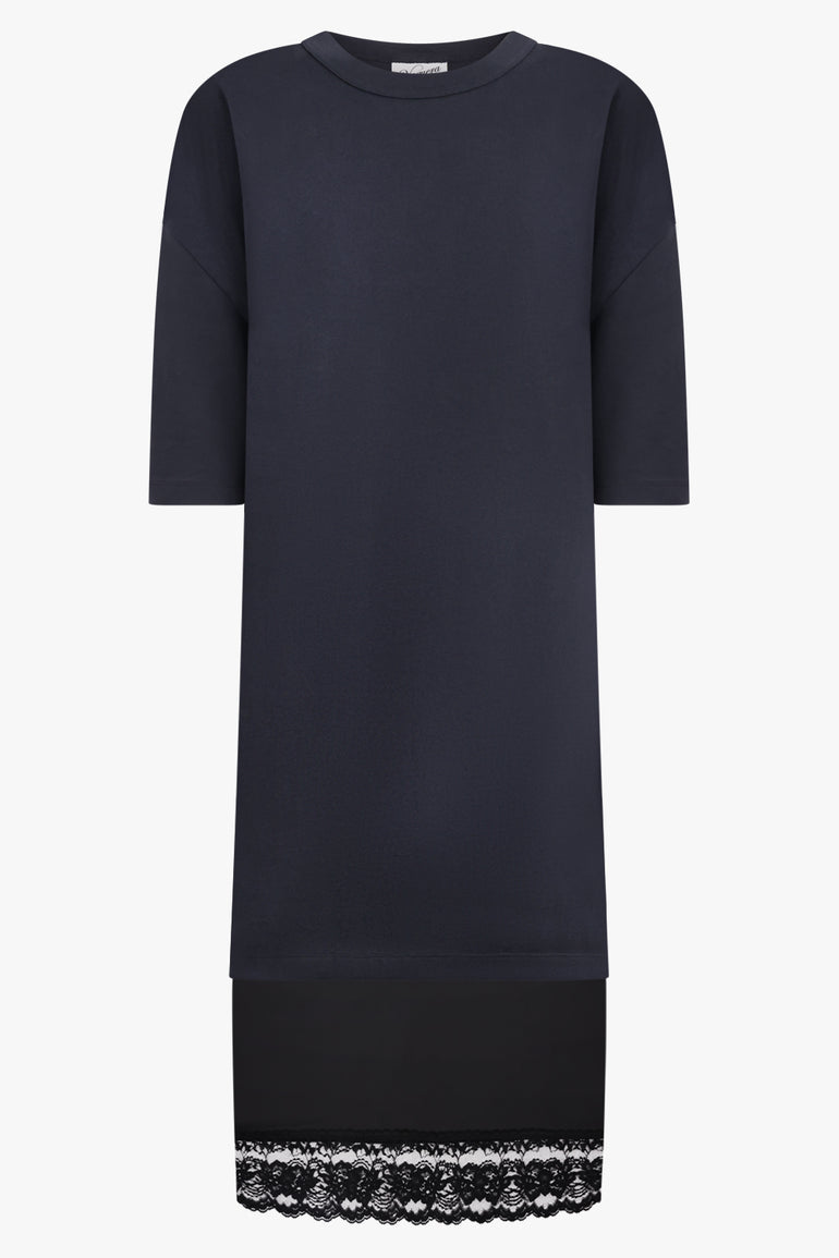 VAQUERA RTW Oversized S/S T-Shirt Dress With Back Lipstick Print and Lace Hem | Black/Red/White