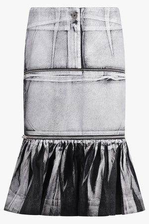 VAQUERA RTW Painted Midi Peplum Skirt | Grey/Black