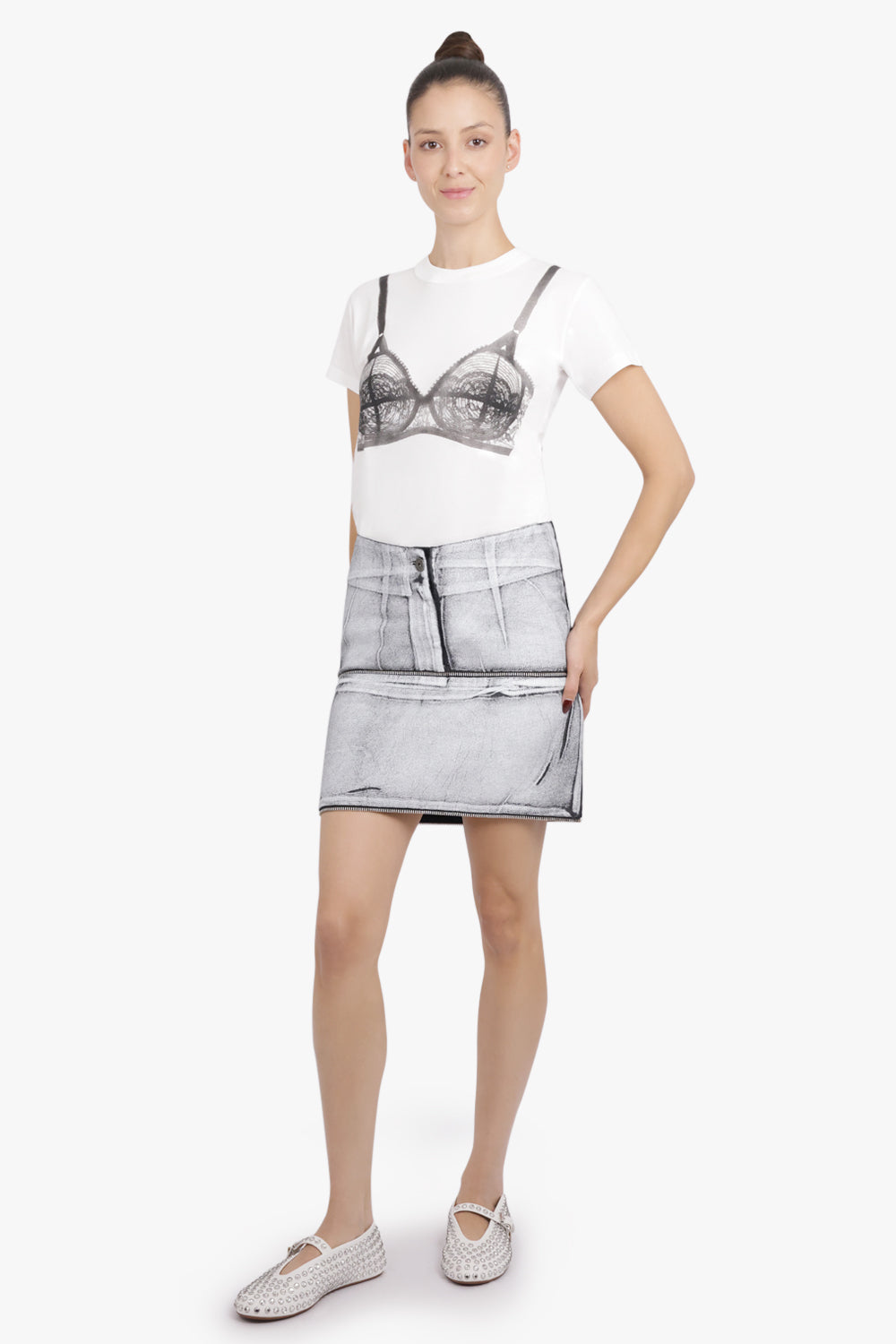 VAQUERA RTW Painted Midi Peplum Skirt | Grey/Black