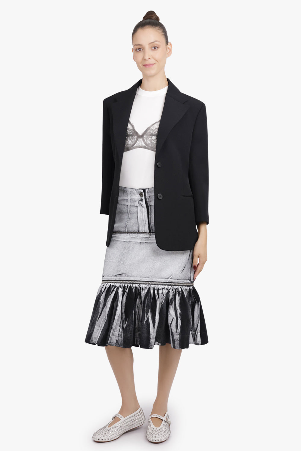 VAQUERA RTW Painted Midi Peplum Skirt | Grey/Black