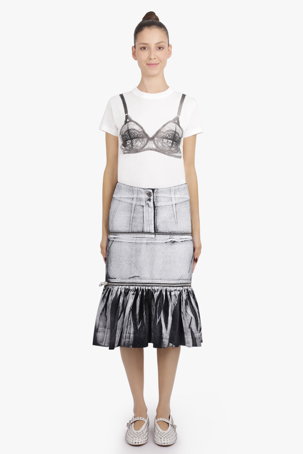 VAQUERA RTW Painted Midi Peplum Skirt | Grey/Black