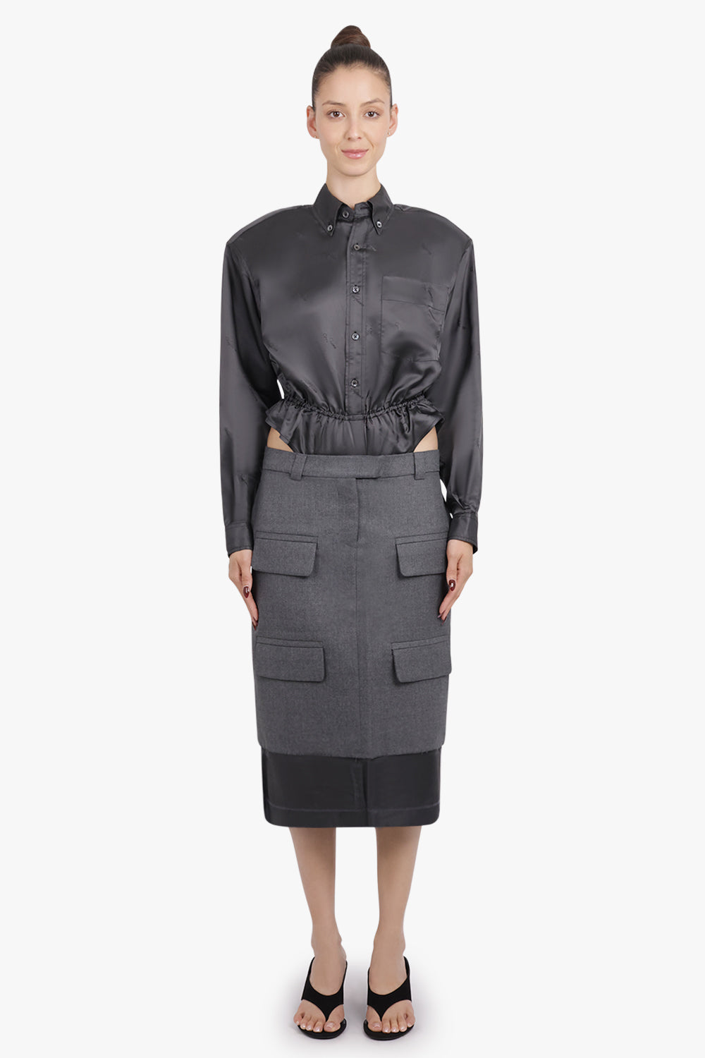 VAQUERA RTW L/S Bodysuit Shirt With Peplum Waist | Dark Grey