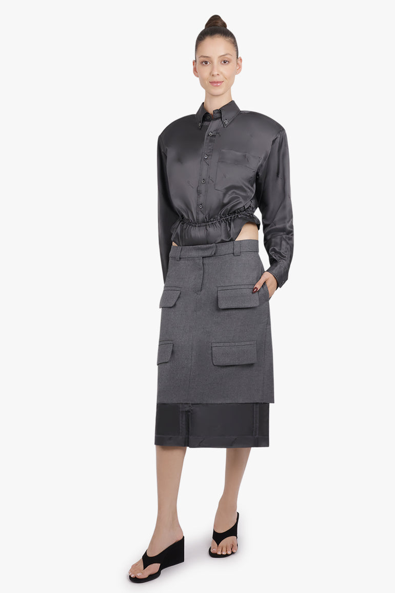 VAQUERA RTW L/S Bodysuit Shirt With Peplum Waist | Dark Grey