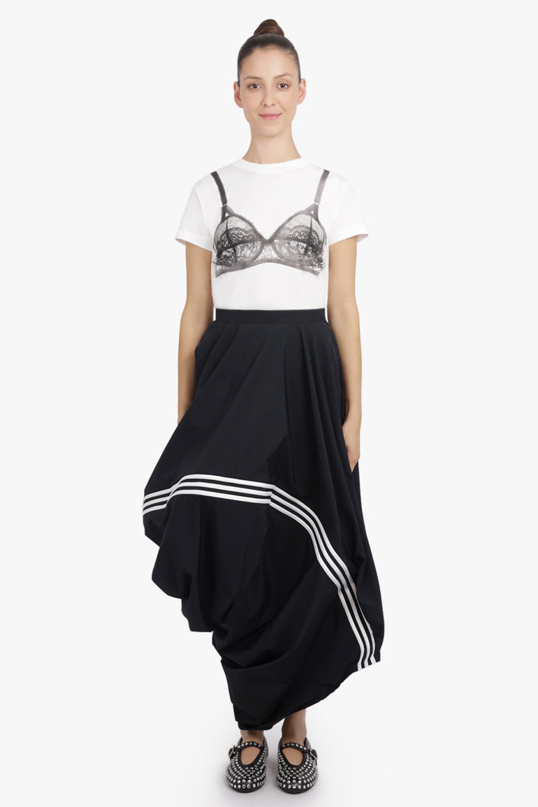 Y-3 RTW Wire Drape Asymmetric Midi Skirt With Stripe Detail | Black/White