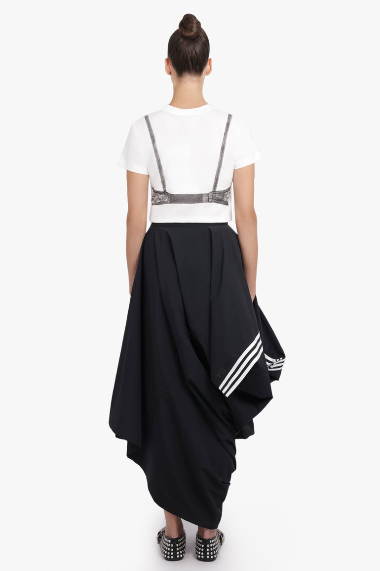 Y-3 RTW Wire Drape Asymmetric Midi Skirt With Stripe Detail | Black/White