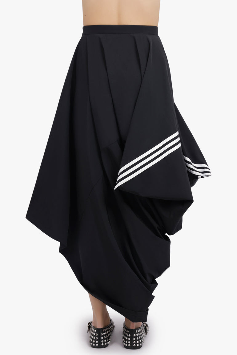 Y-3 RTW Wire Drape Asymmetric Midi Skirt With Stripe Detail | Black/White