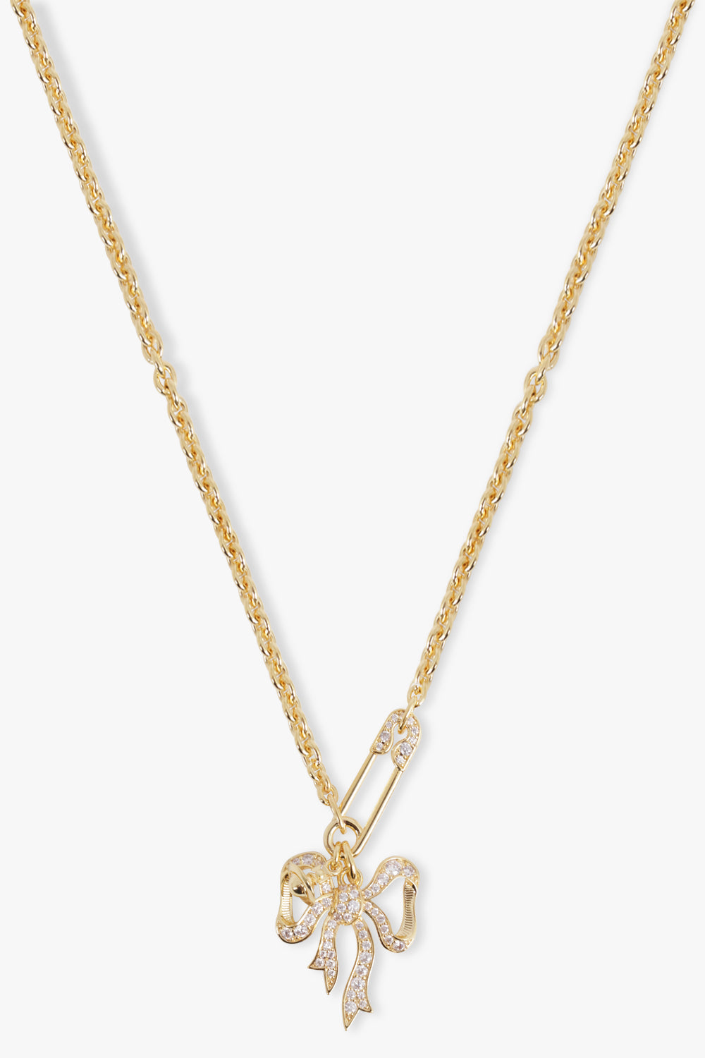VIVIENNE WESTWOOD JEWELLERY GOLD / Gold Lilith Bow X Safety Pin Pendant Necklace | Gold