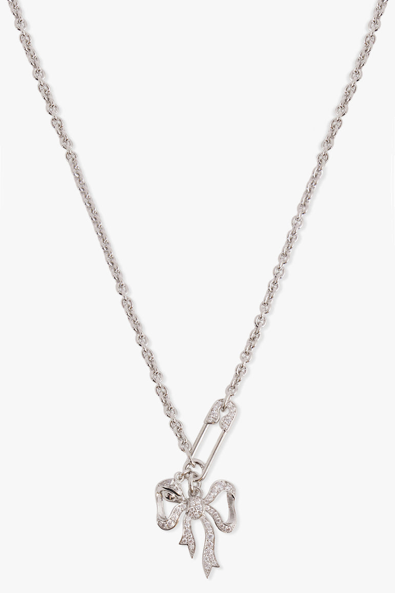 VIVIENNE WESTWOOD JEWELLERY SILVER / Silver Lilith Bow X Safety Pin Pendant Necklace | Silver