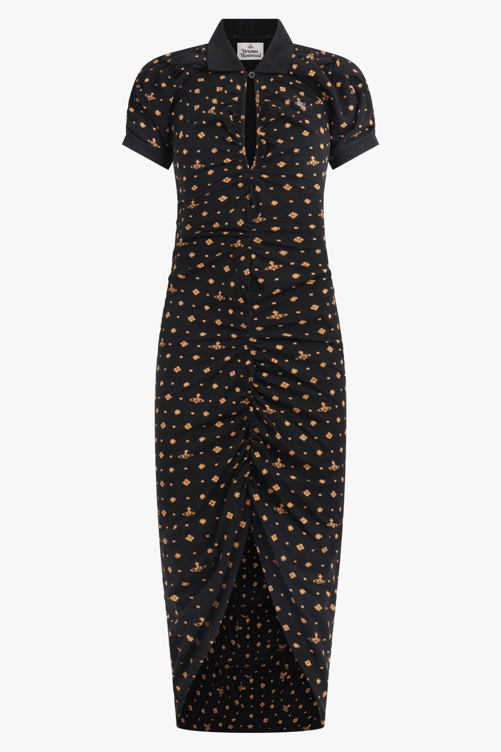 VIVIENNE WESTWOOD RTW Pulling Polo Neck Ikat Print Midi Dress | Black/Multi