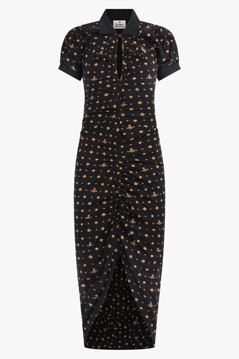 VIVIENNE WESTWOOD RTW Pulling Polo Neck Ikat Print Midi Dress | Black/Multi
