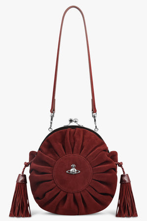 VIVIENNE WESTWOOD BAGS BURGUNDY / Burgundy Rosie Suede Frame Crossbody Bag With Tassels | Burgundy