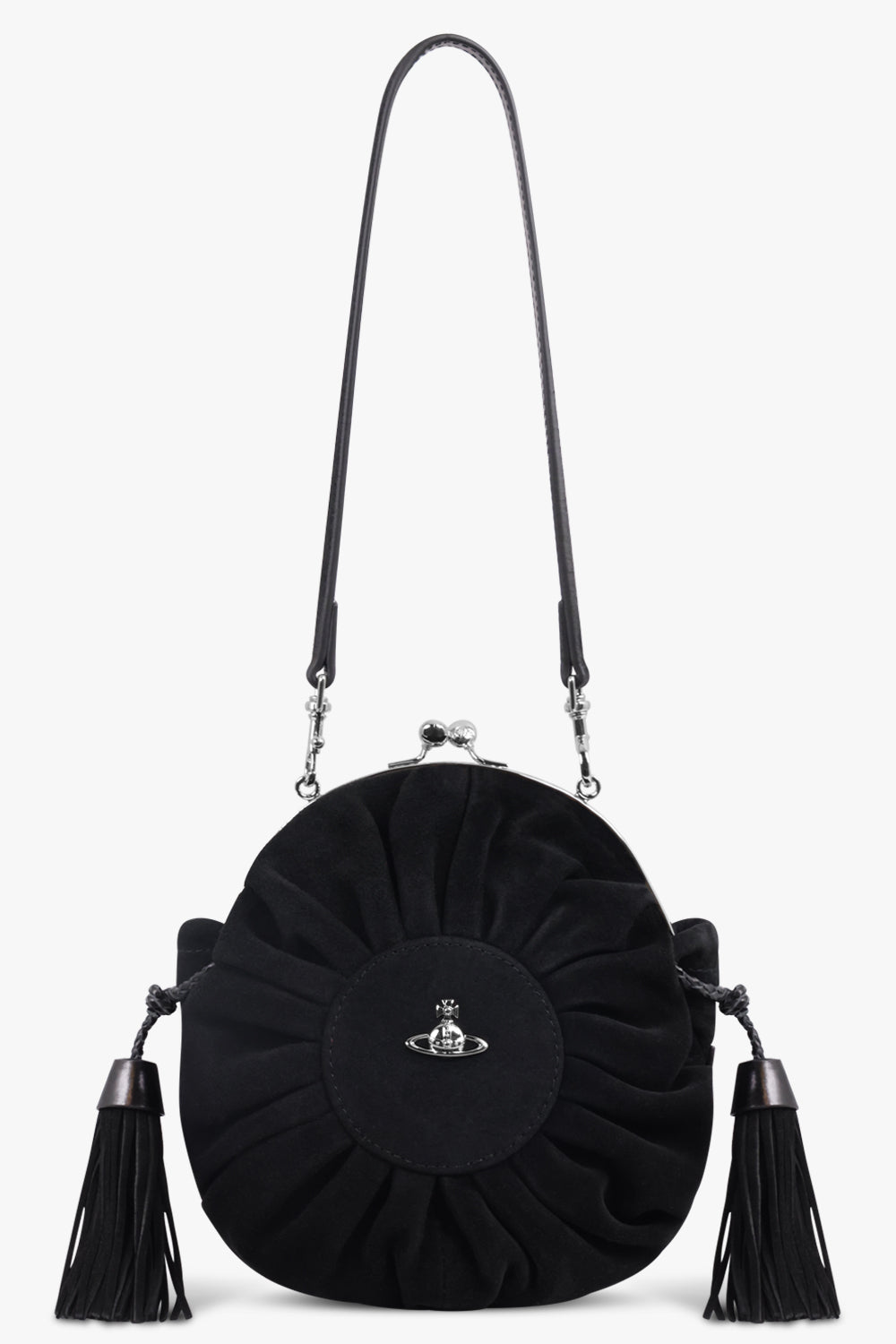 VIVIENNE WESTWOOD BAGS BLACK / Black Rosie Suede Frame Crossbody Bag With Tassels | Black