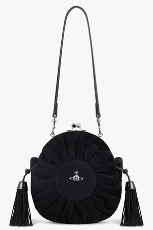 VIVIENNE WESTWOOD BAGS BLACK / Black Rosie Suede Frame Crossbody Bag With Tassels | Black