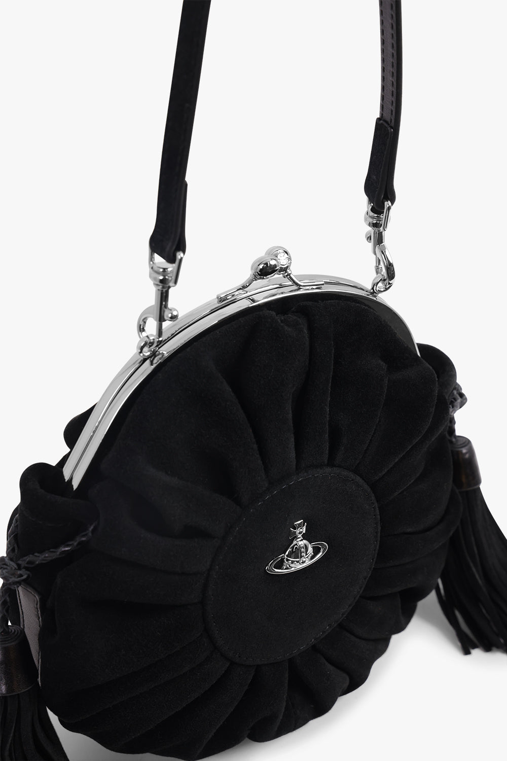 VIVIENNE WESTWOOD BAGS BLACK / Black Rosie Suede Frame Crossbody Bag With Tassels | Black