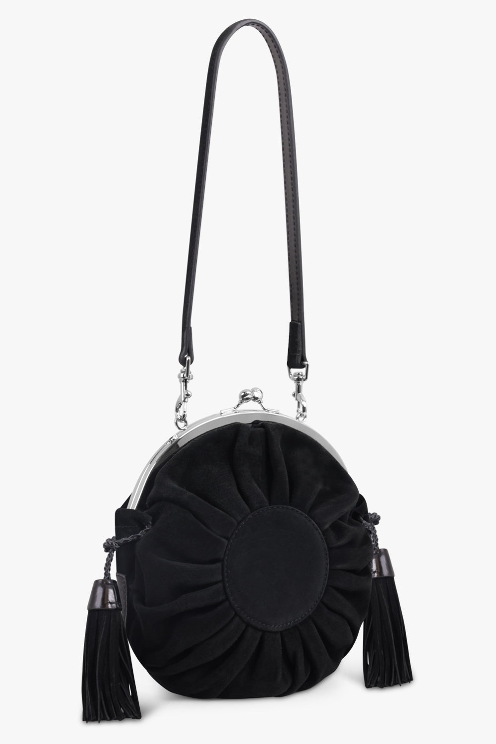 VIVIENNE WESTWOOD BAGS BLACK / Black Rosie Suede Frame Crossbody Bag With Tassels | Black