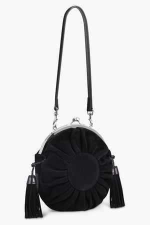 VIVIENNE WESTWOOD BAGS BLACK / Black Rosie Suede Frame Crossbody Bag With Tassels | Black