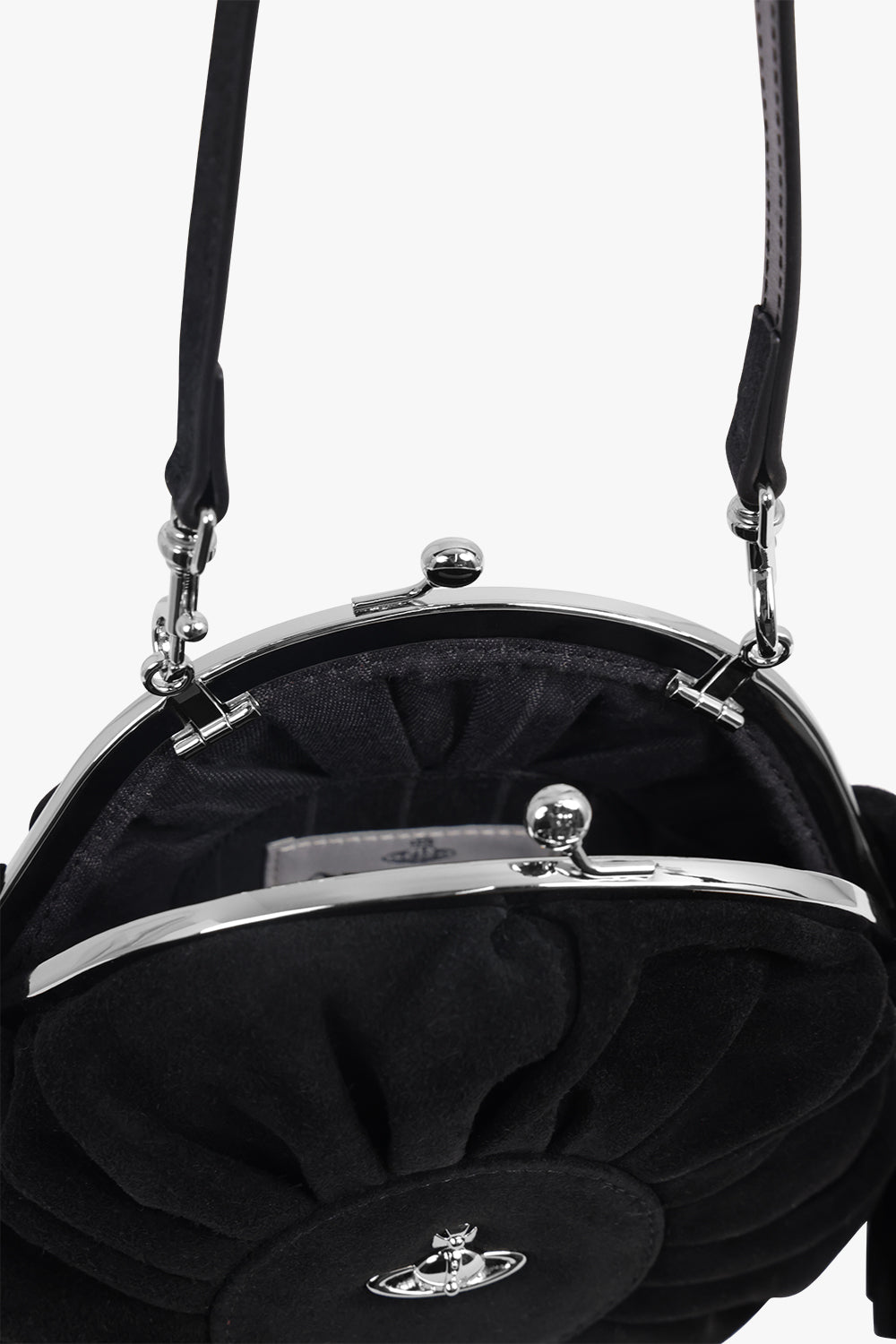 VIVIENNE WESTWOOD BAGS BLACK / Black Rosie Suede Frame Crossbody Bag With Tassels | Black