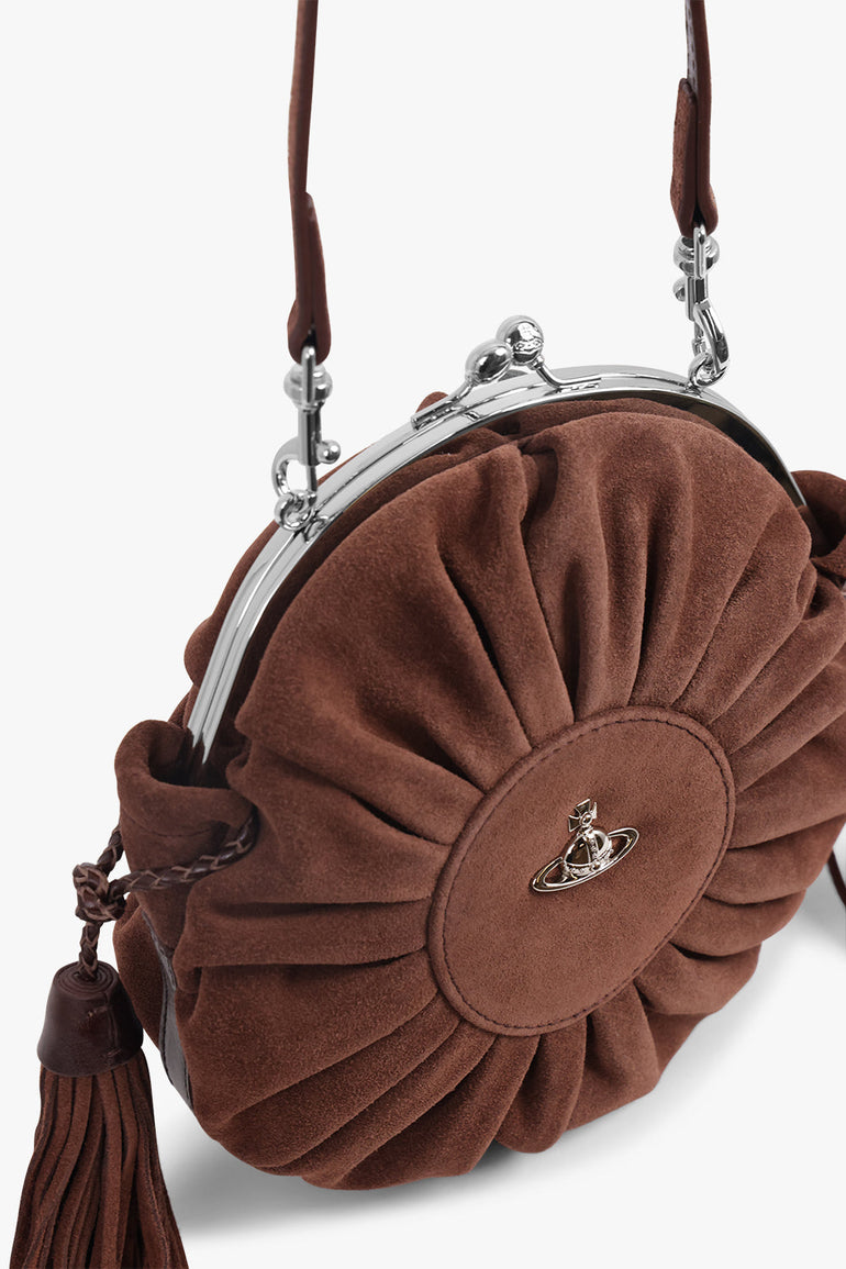 VIVIENNE WESTWOOD BAGS BROWN / Chocolate Brown Rosie Suede Frame Crossbody Bag With Tassels | Chocolate Brown