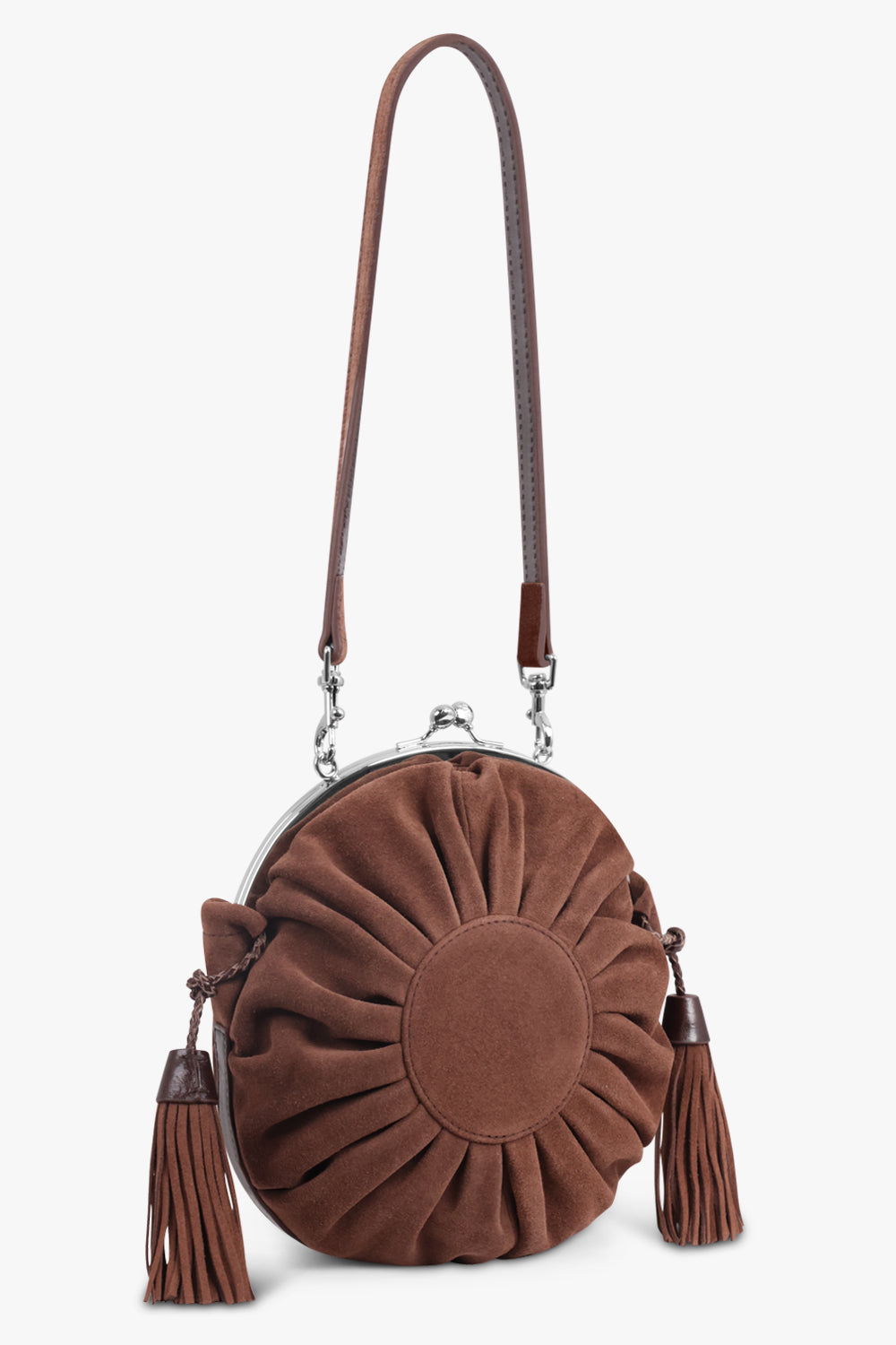 VIVIENNE WESTWOOD BAGS BROWN / Chocolate Brown Rosie Suede Frame Crossbody Bag With Tassels | Chocolate Brown