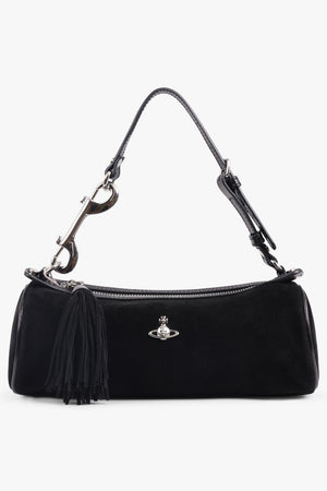 VIVIENNE WESTWOOD BAGS BLACK / Black Cindy Suede Cylinder Shoulder Bag | Black
