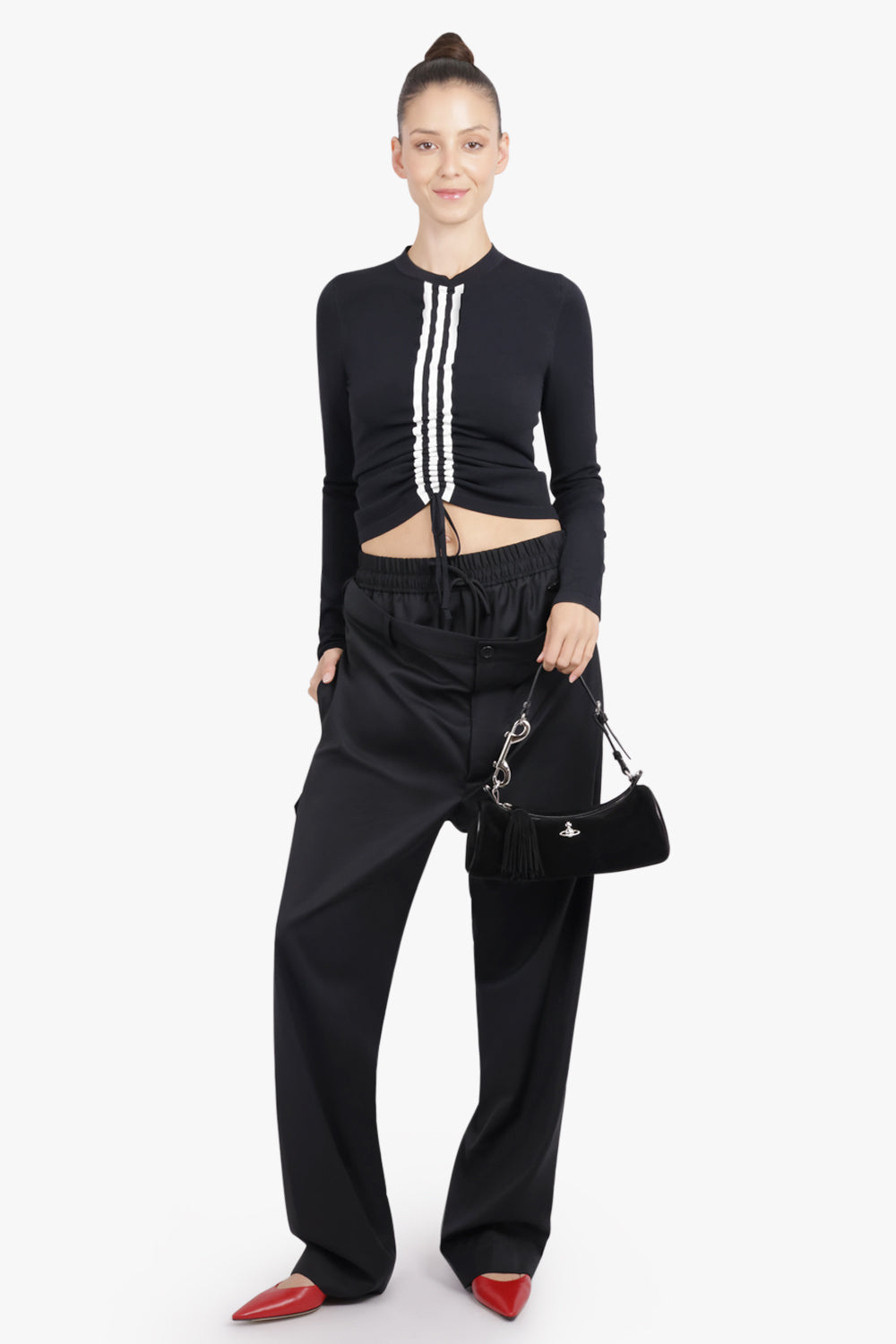 VIVIENNE WESTWOOD BAGS BLACK / Black Cindy Suede Cylinder Shoulder Bag | Black