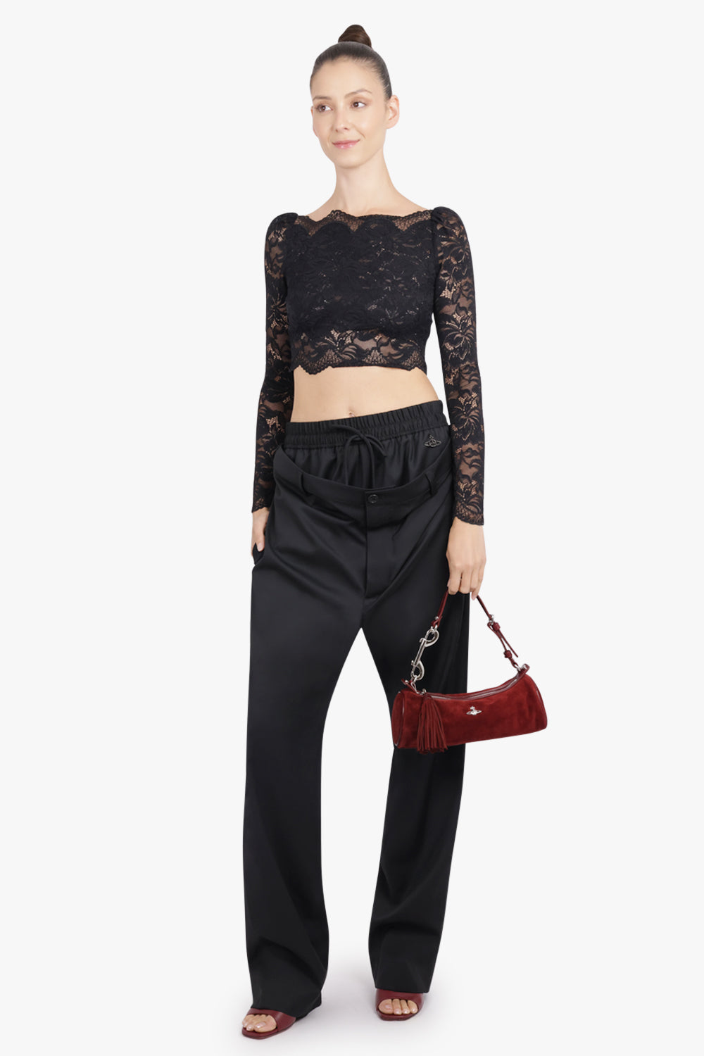 VIVIENNE WESTWOOD BAGS BURGUNDY / Burgundy Cindy Suede Cylinder Shoulder Bag | Burgundy