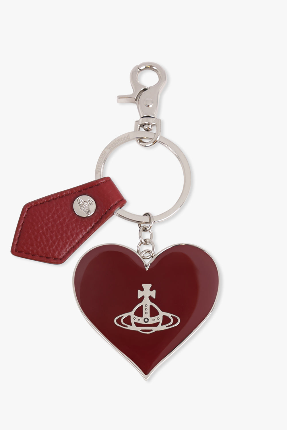 VIVIENNE WESTWOOD ACCESSORIES BURGUNDY / Burgundy/Silver Mirror Heart Silhouette Orb Keyring | Burgundy/Silver