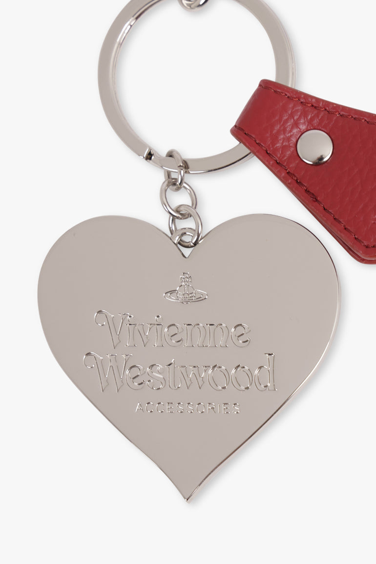 VIVIENNE WESTWOOD ACCESSORIES BURGUNDY / Burgundy/Silver Mirror Heart Silhouette Orb Keyring | Burgundy/Silver
