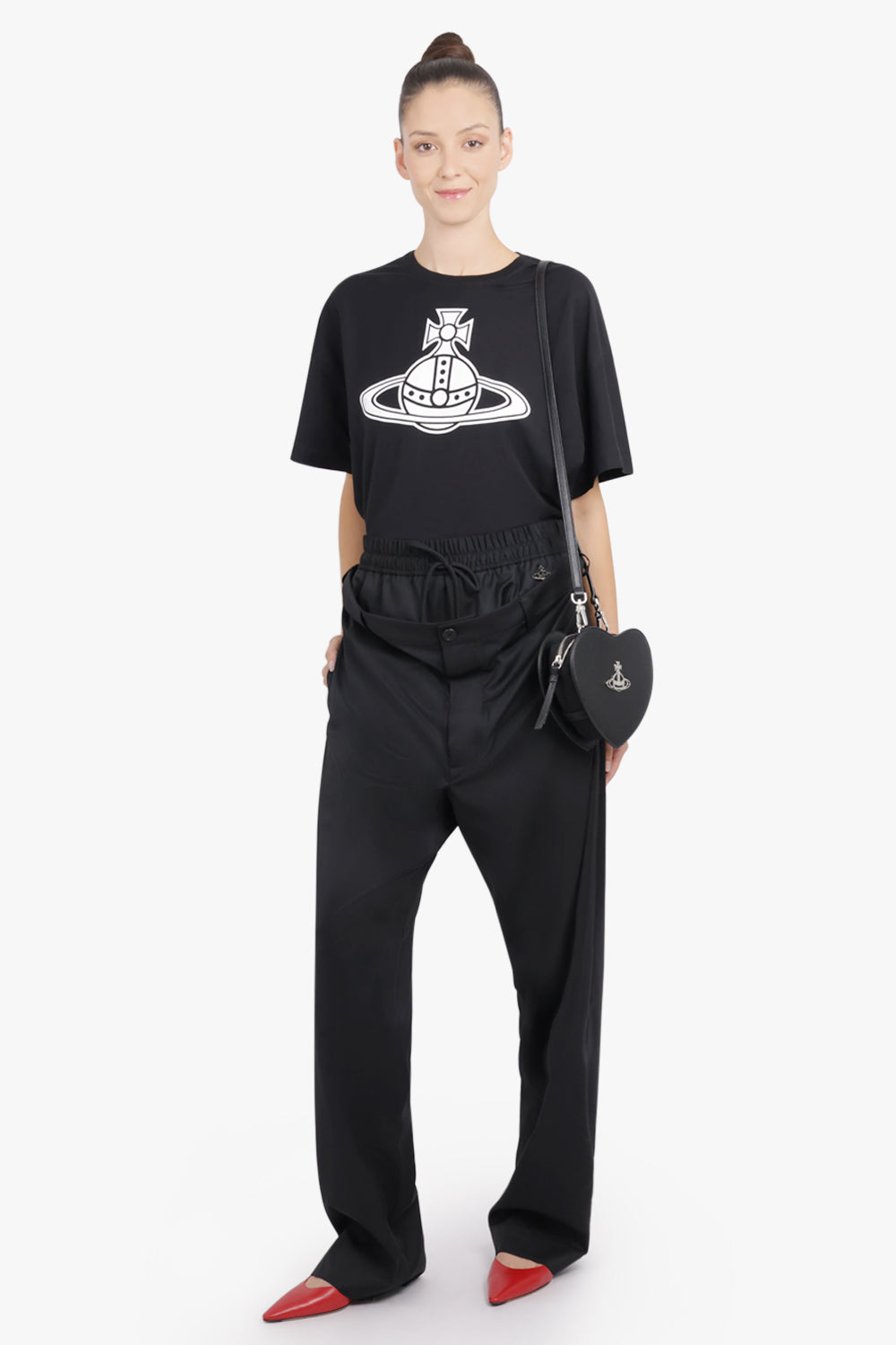 VIVIENNE WESTWOOD BAGS BLACK / Black Louise Heart Crossbody Bag | Black/Silver