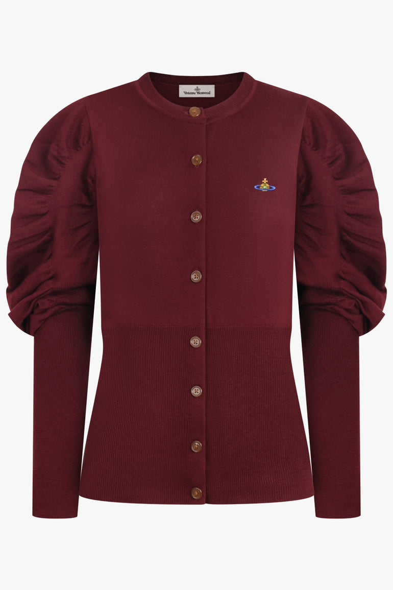 VIVIENNE WESTWOOD RTW Eli Balloon Shoulder Knit Cardigan | Brick Red