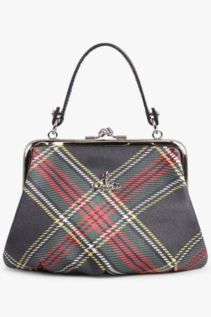 VIVIENNE WESTWOOD BAGS PATTERN / Black/Multi Granny Silhouette Orb Frame Print Purse | Tartan