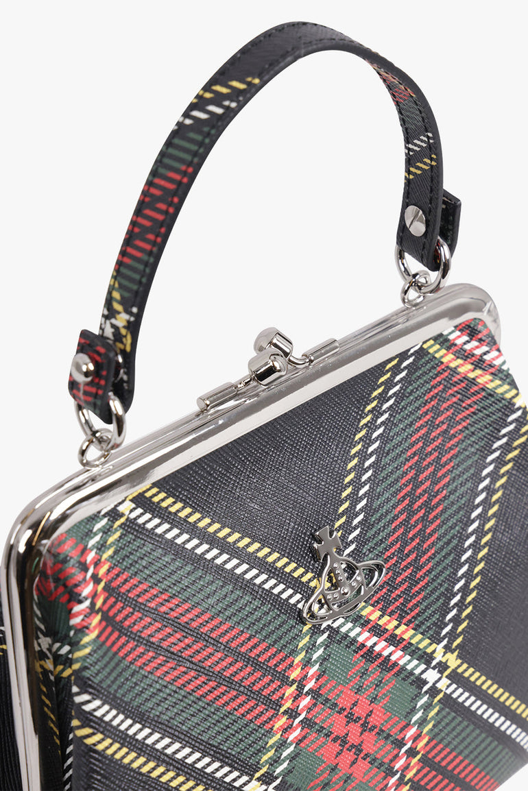VIVIENNE WESTWOOD BAGS PATTERN / Black/Multi Granny Silhouette Orb Frame Print Purse | Tartan